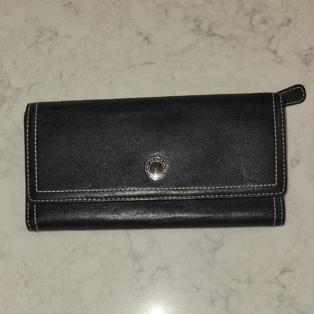 Black Leather Wallet with Silver Accent